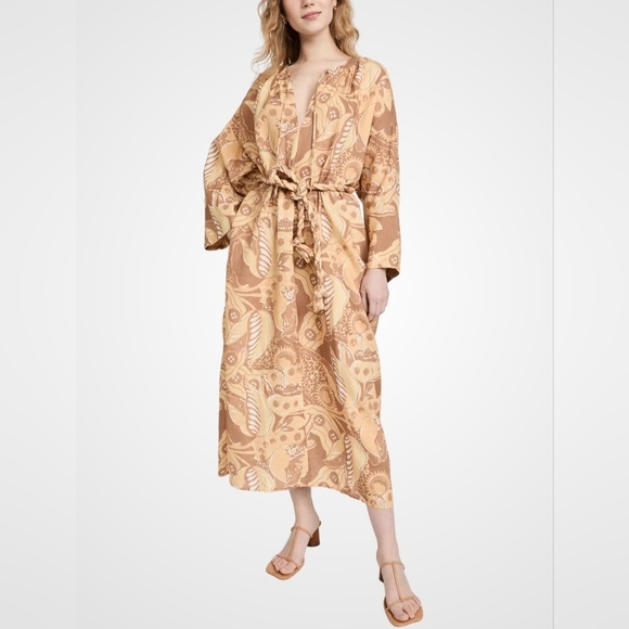 Mara Hoffman Lysa Dress In Yellow Linen Multi - Picture 2 of 7